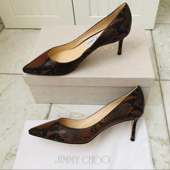 Jimmy Choo ROMY 60 CUOIO Snake Printed Leather Women’s Heels Pumps - Picture 9 of 16